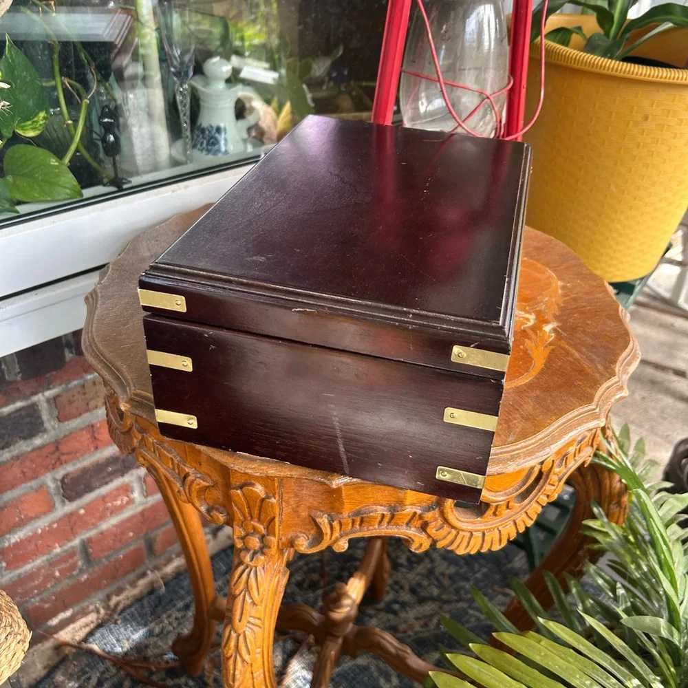 Vintage Wooden Jewelry Box with Brass Accents